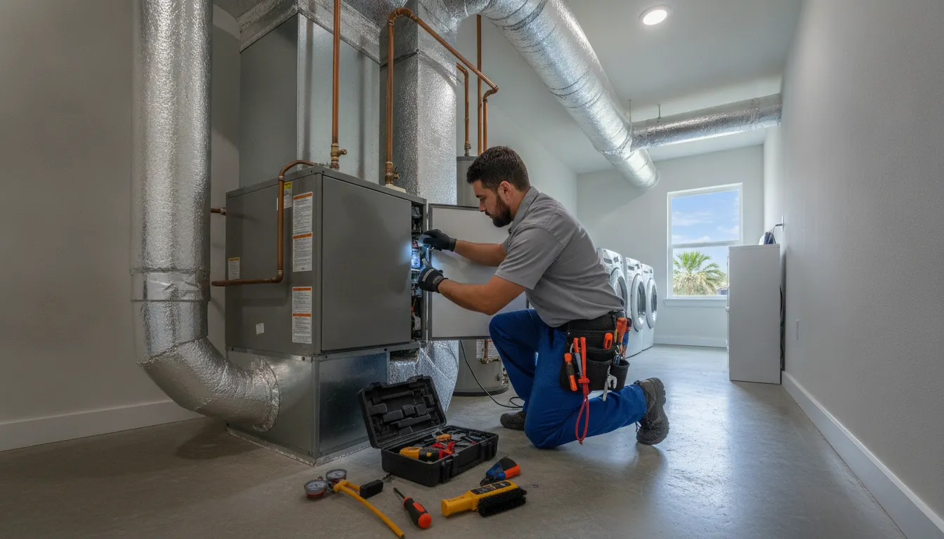Technician inspecting a residential furnace