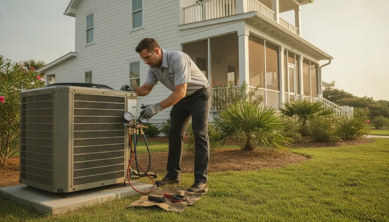 Outdoor condenser for a ductless mini-split system beside a home
