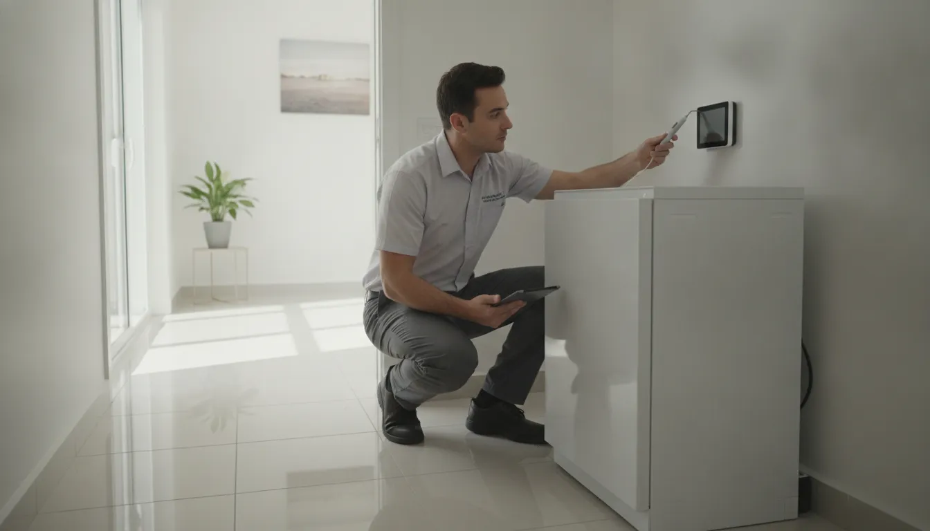 Technician evaluating how a thermostat communicates with an HVAC system