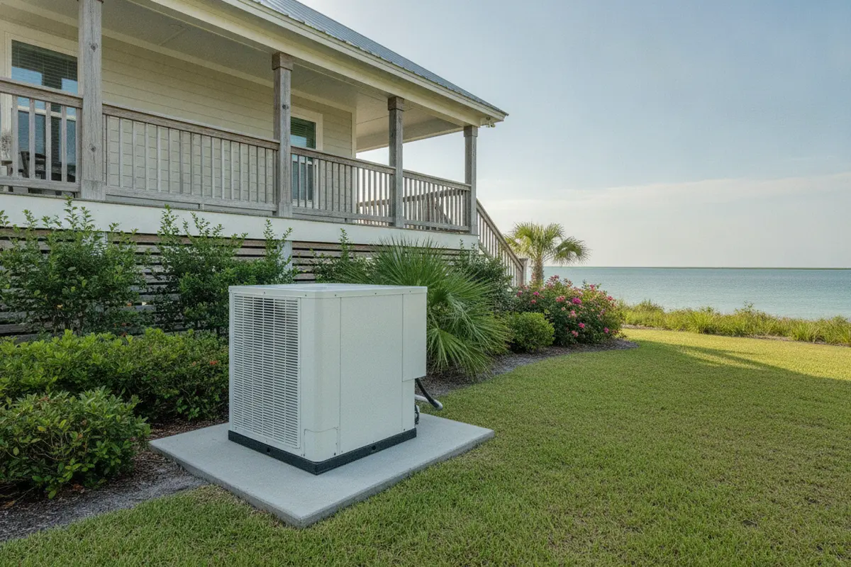 Outdoor mini-split condenser with clear space around the unit