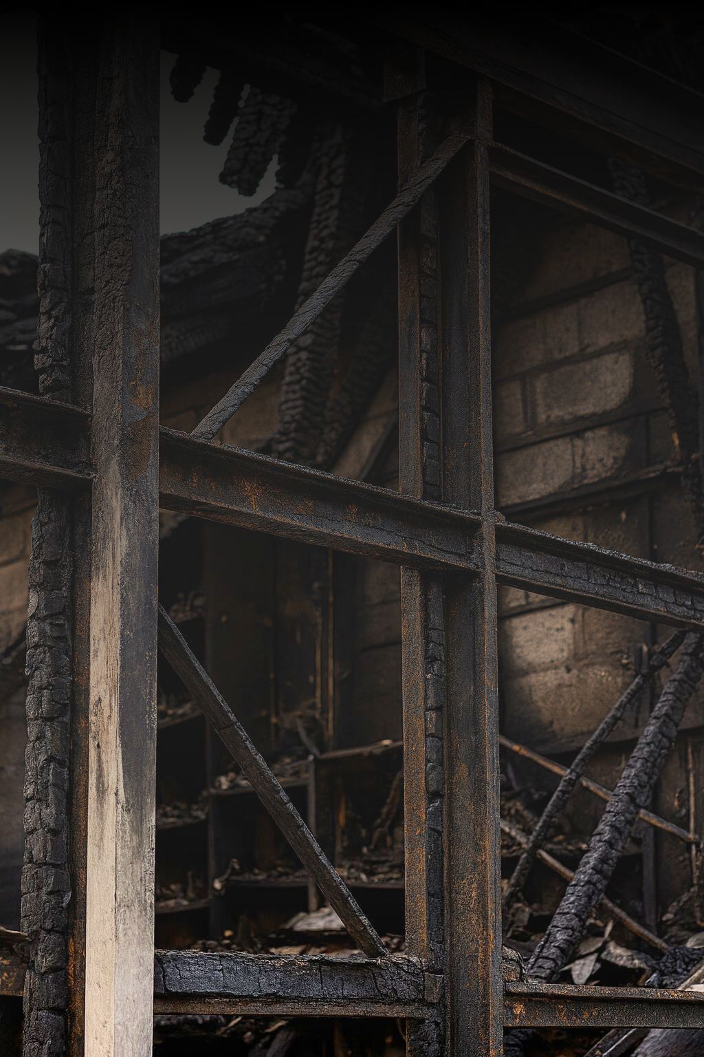 Fire damage restoration in Sydney – major loss insurance works to rebuild burnt structural framework.