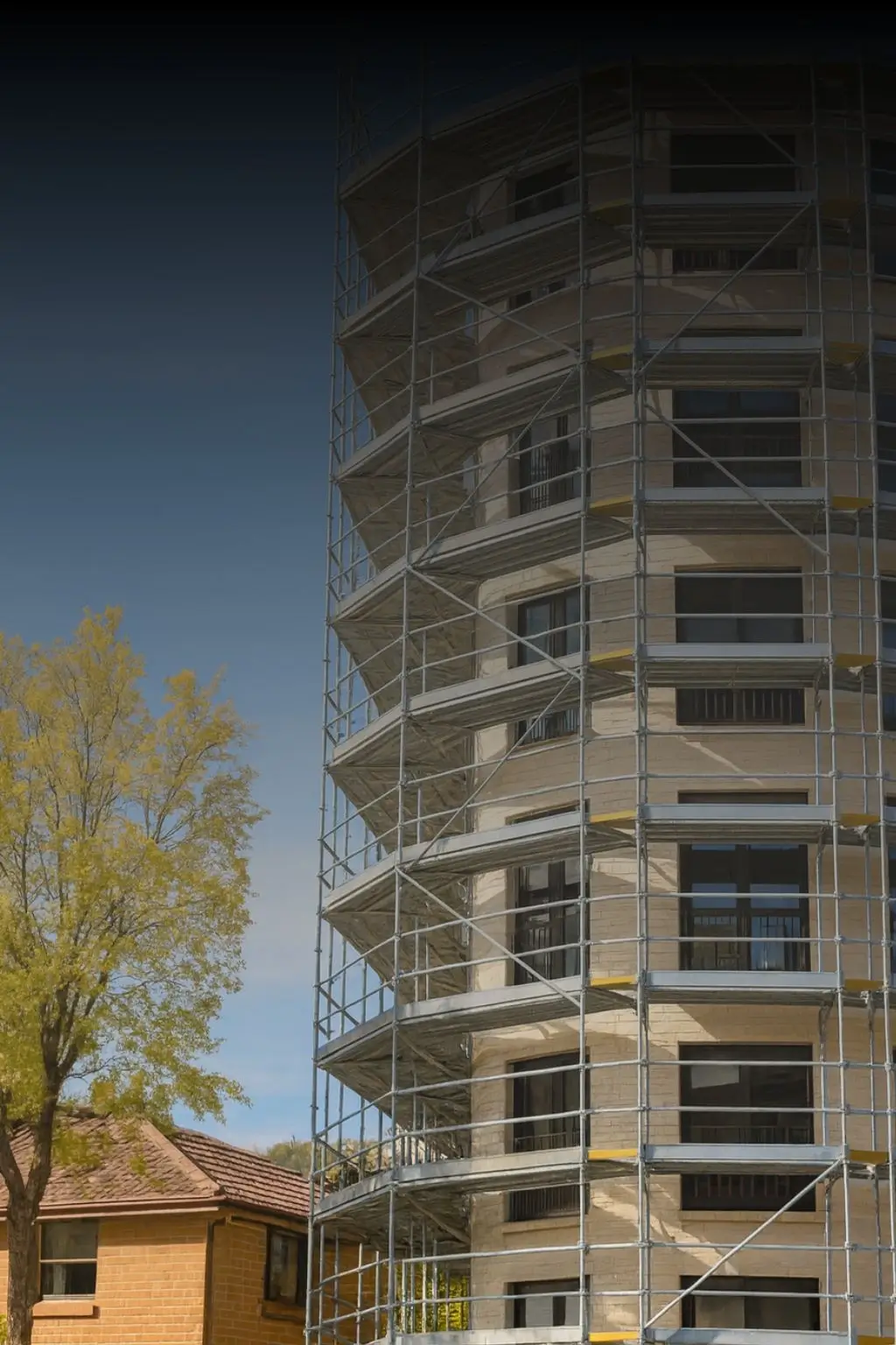 Full building reinstatement in Sydney – complete façade repair and restoration works with scaffolding access