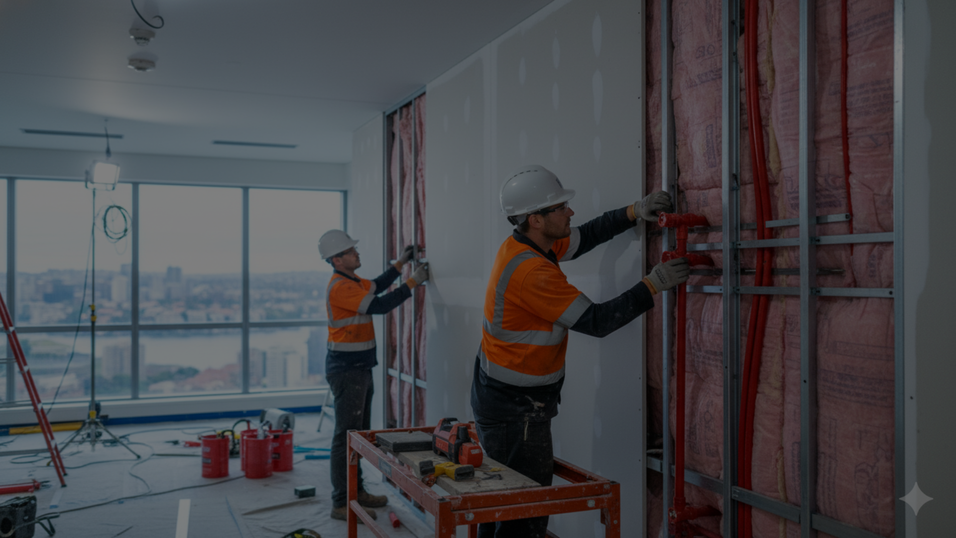 Fire Compliance Upgrades — workers installing fire-rated wall assemblies