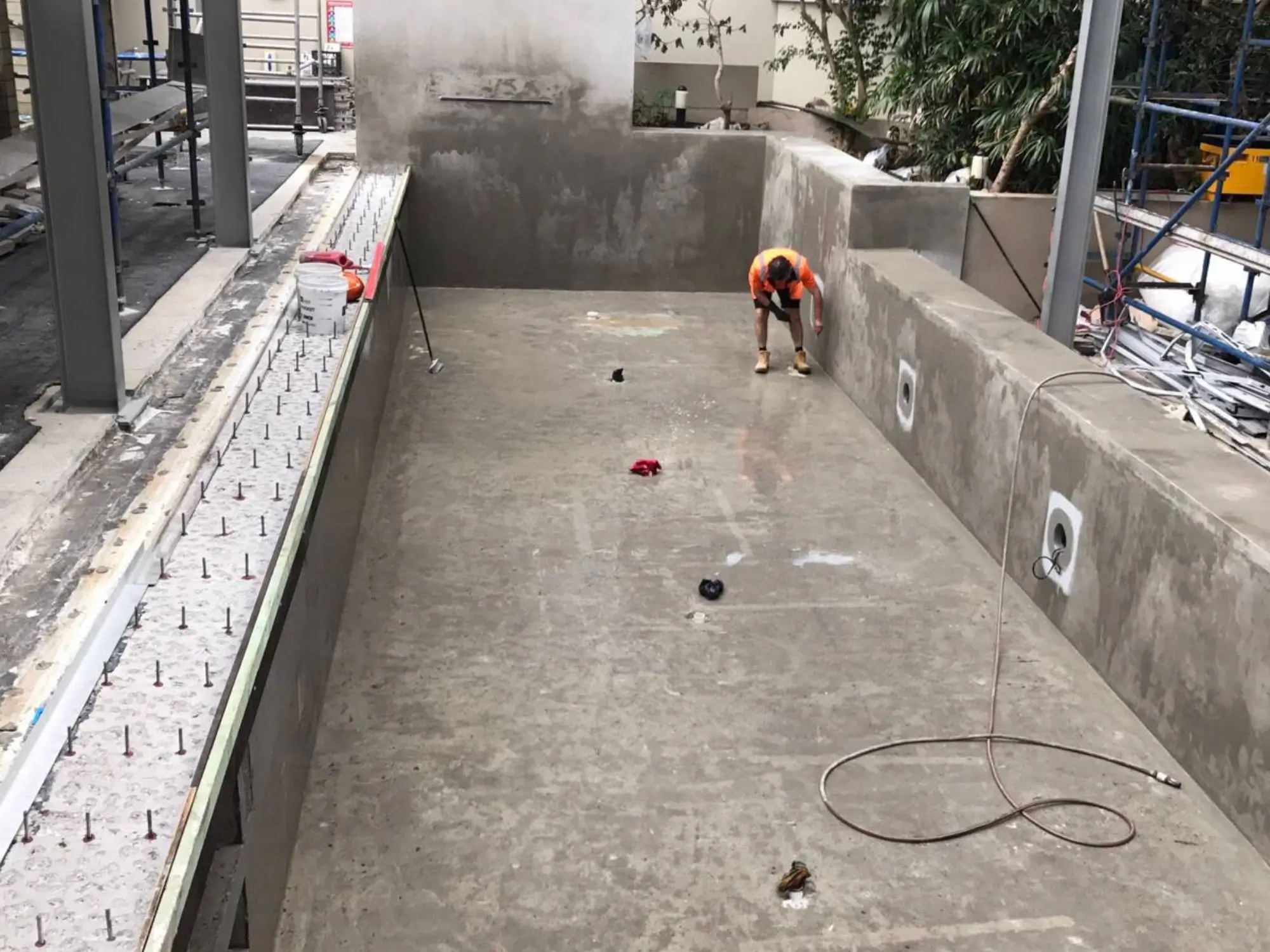 Pool remediation at Shelley St, Sydney CBD — prepared concrete pool shell ready for waterproofing