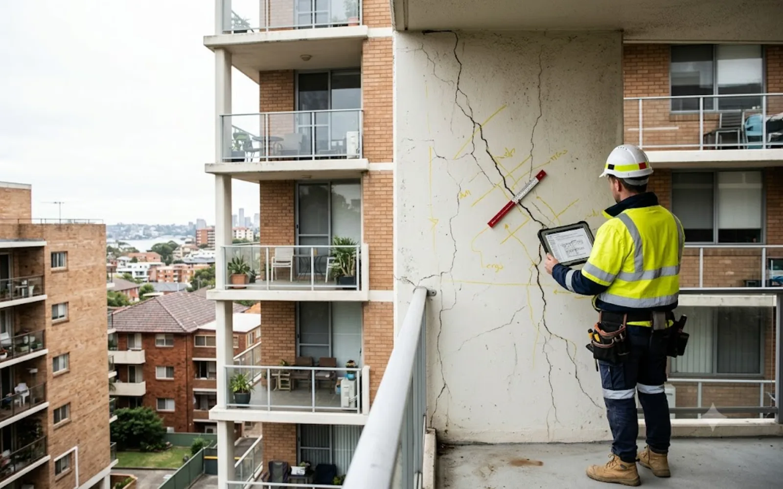 Structural engineer inspecting a Sydney strata building before remedial works