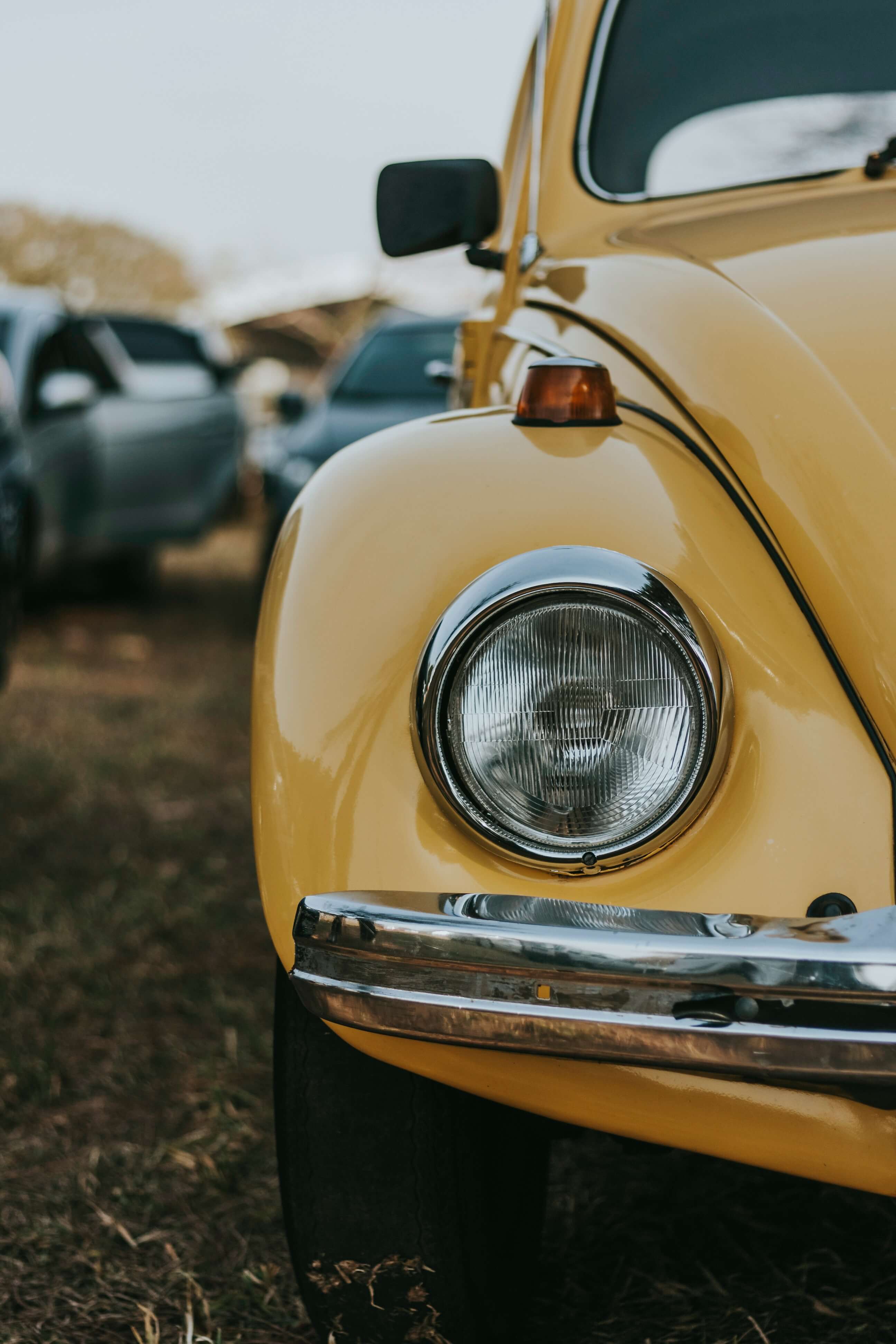 Close-up of a yellow vintage Beetle