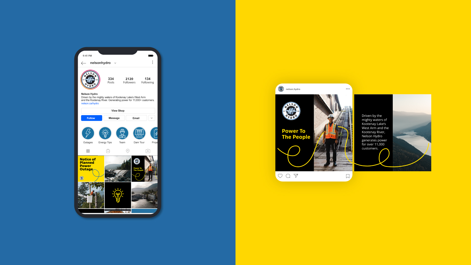 Nelson Hydro social posts on a phone