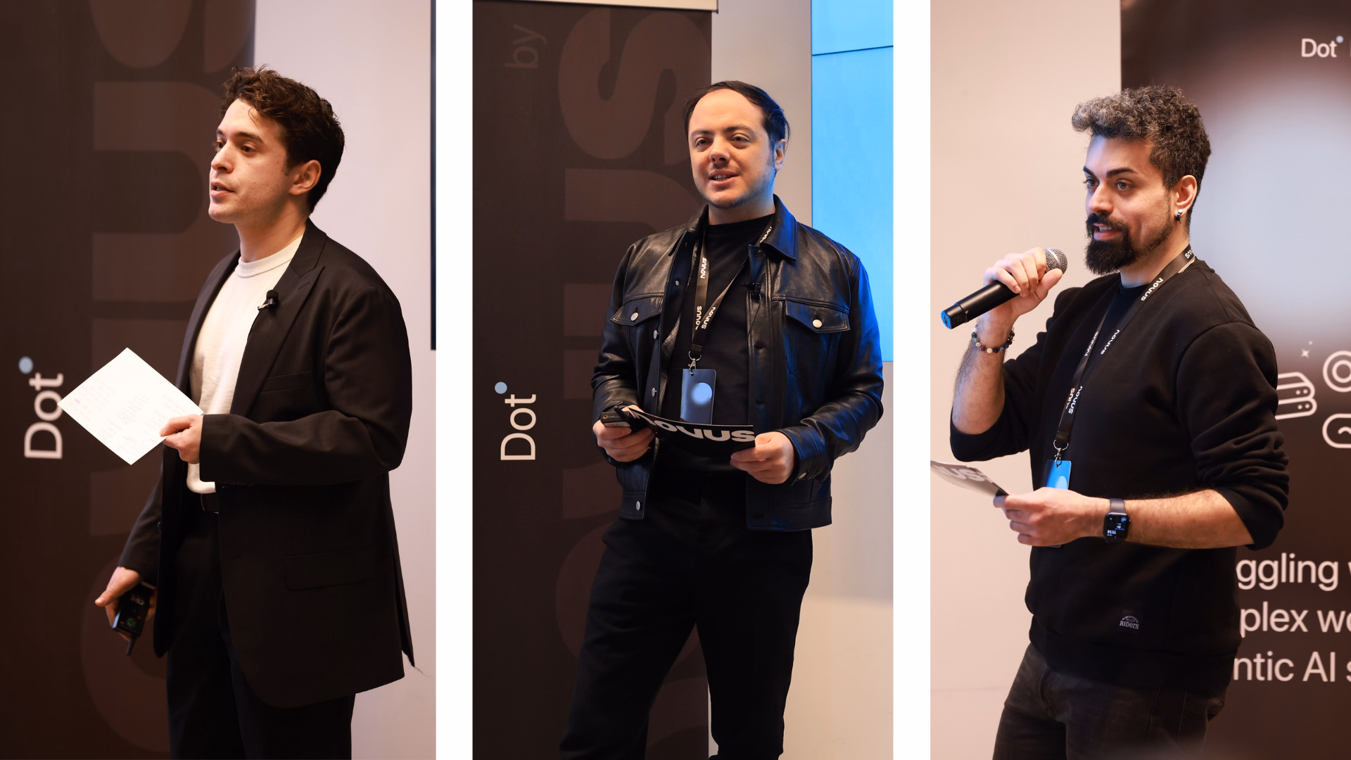 Co-Founders Rıza Egehan Asad, Vorga Can, and CTO Bedirhan Çaldır presented Dot on stage, highlighting its capabilities.