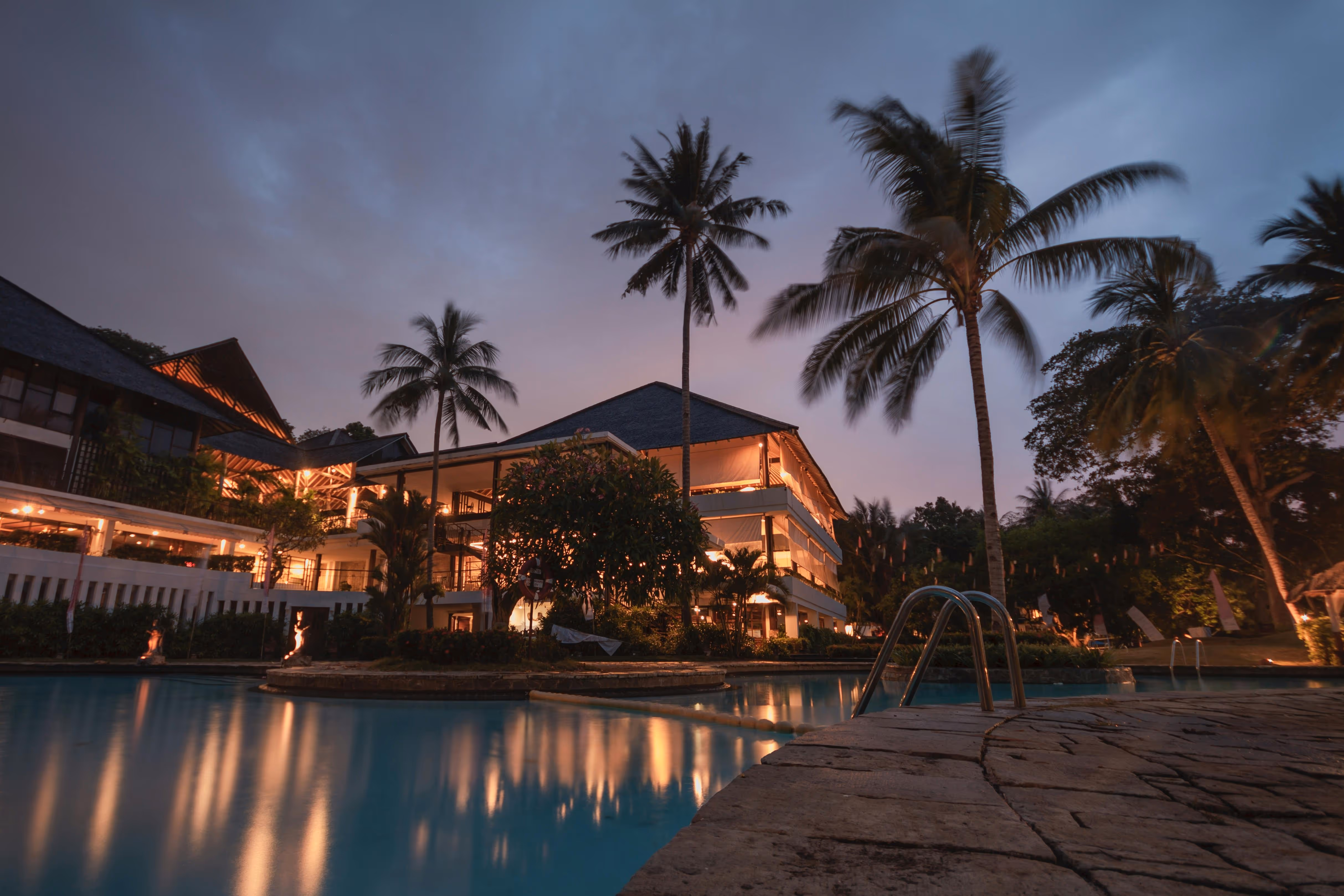 hotel pool at night