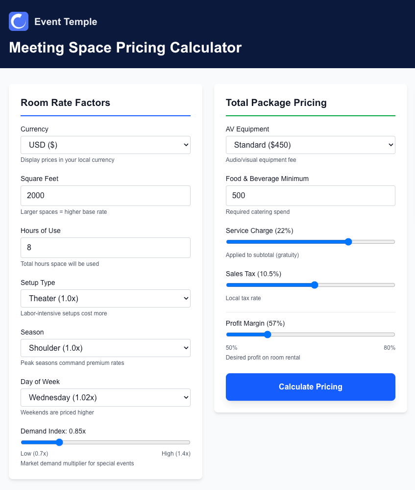 Best Meeting Space Pricing Calculator - FREE Sales Tool