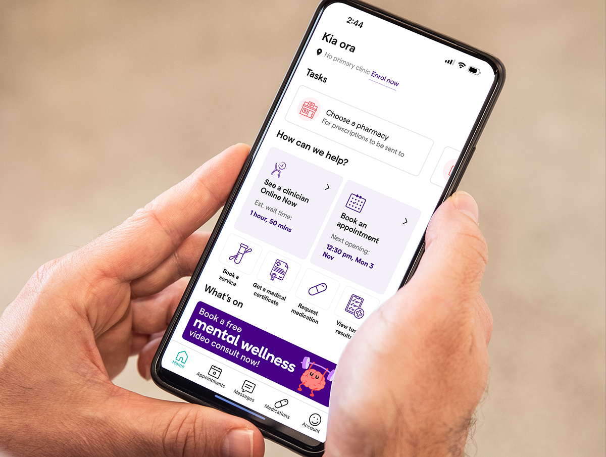 Tend free mental health service. Phone in hands with app screen