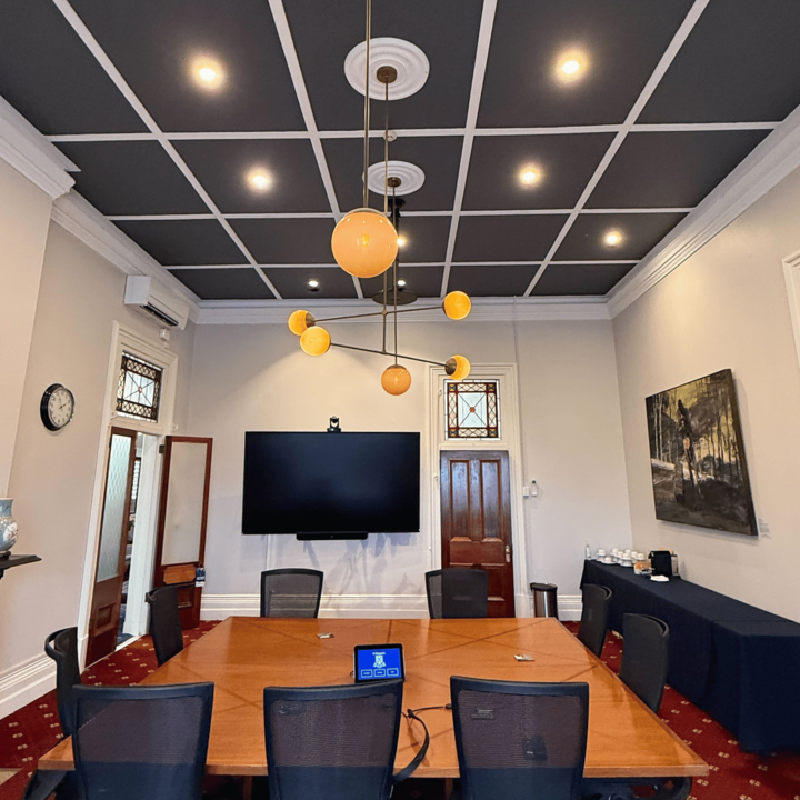 Mooloomburram Boardroom — 98-inch ViewSonic display with centred camera positioning