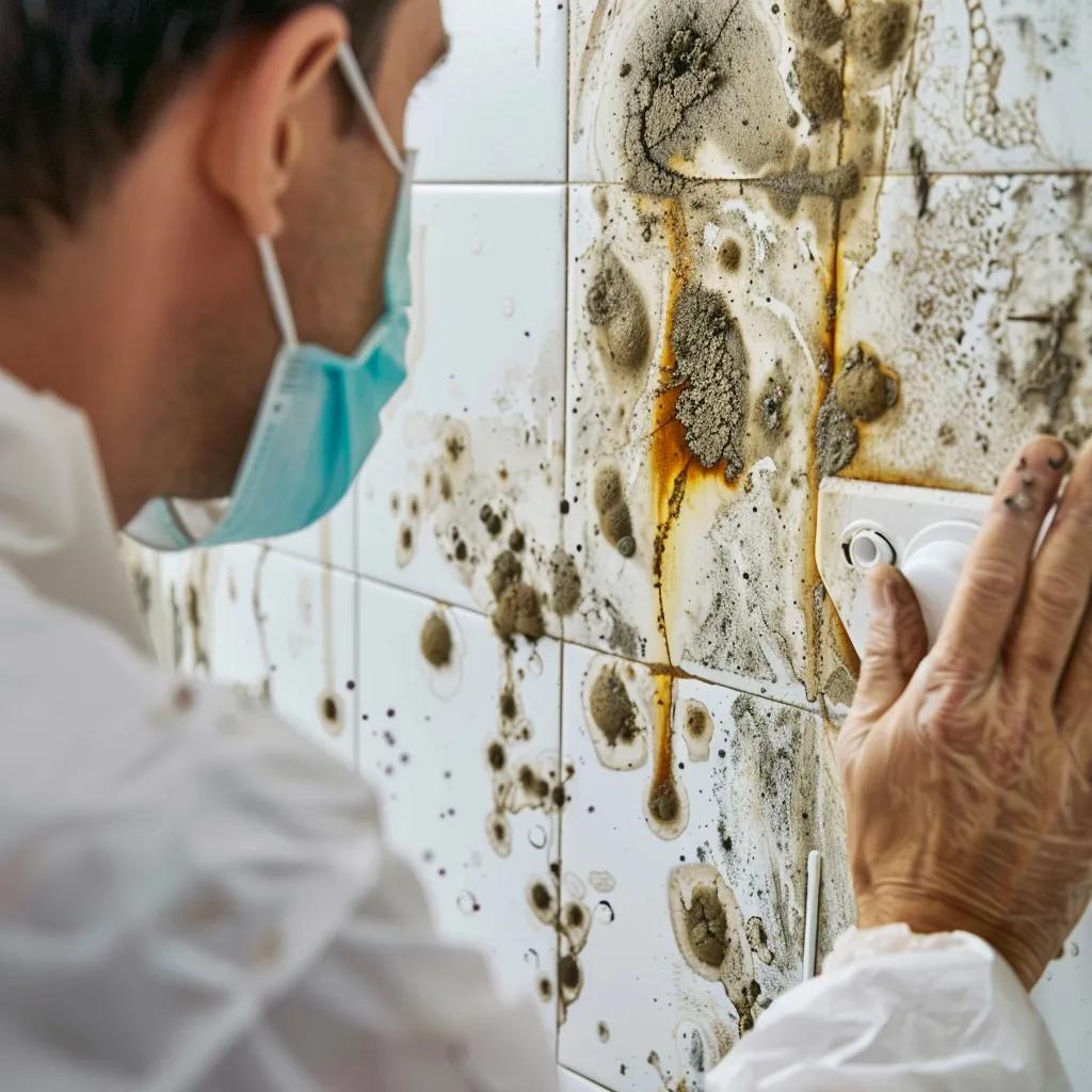 Mold growth on a wall near a drain, illustrating respiratory issues caused by mold exposure