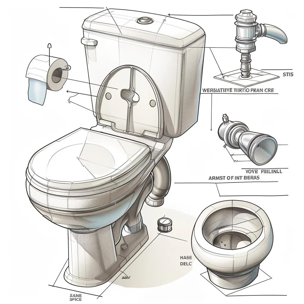 Illustration of toilet components including cistern, bowl, trap, flush valve, and fill valve, showing their interaction during flushing