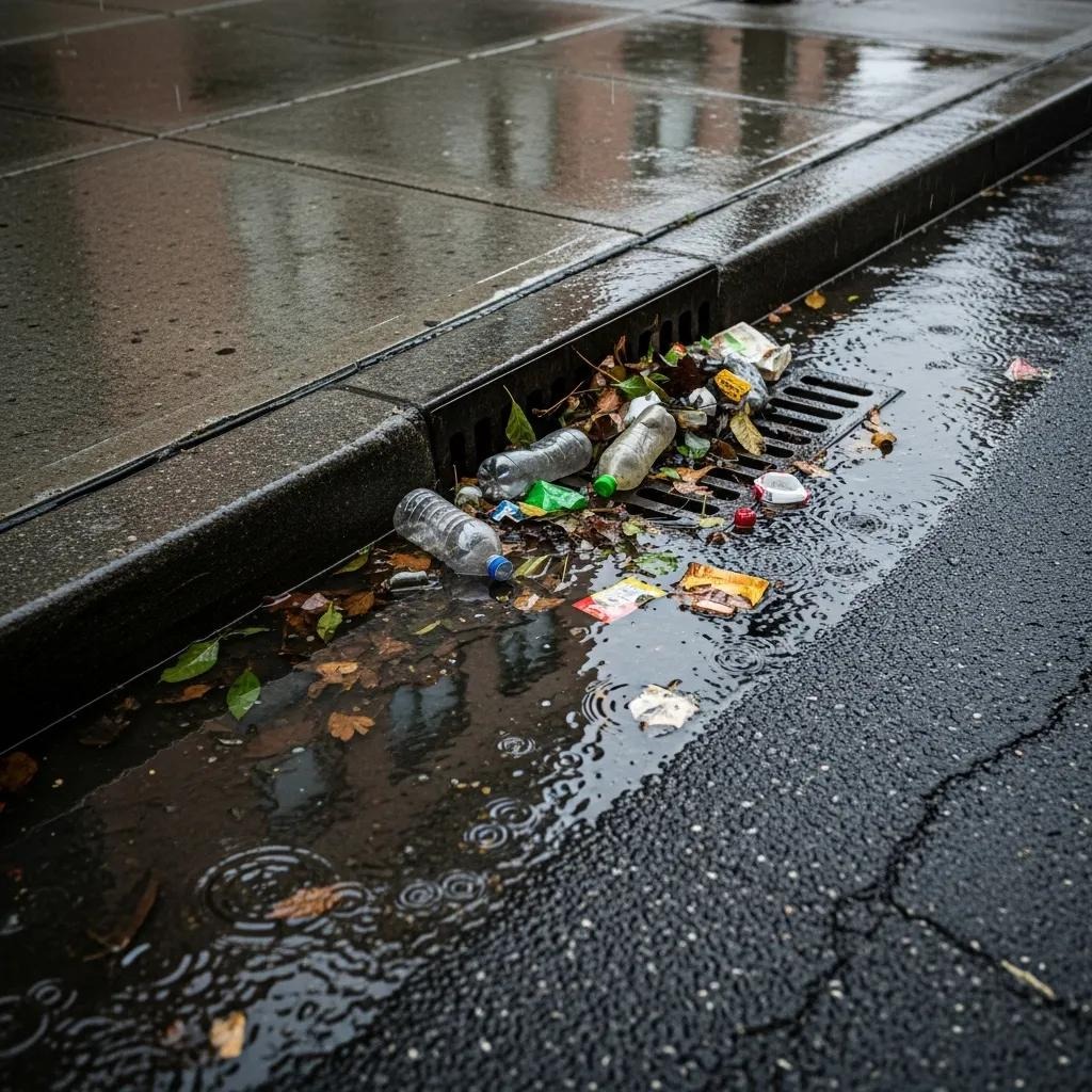 Blocked stormwater drain with debris illustrating common causes of drainage issues