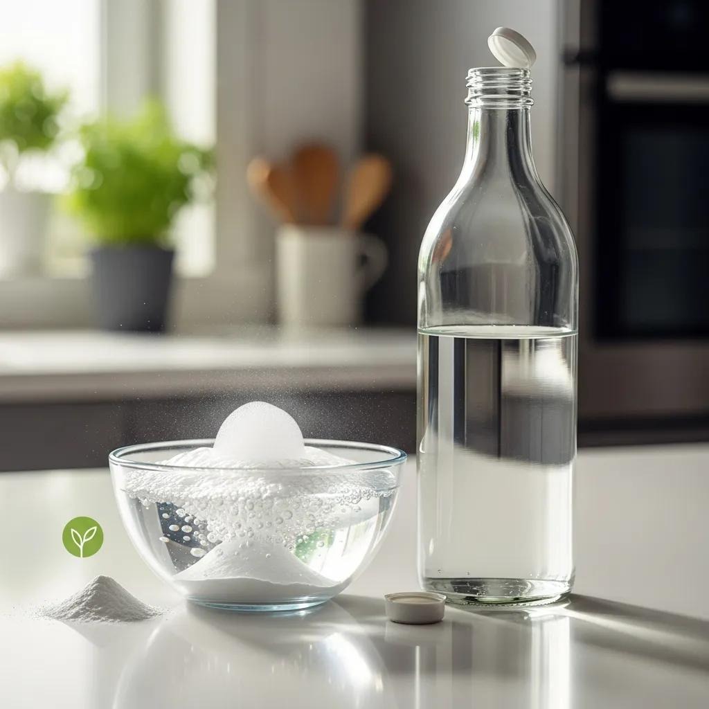 Baking soda and vinegar reacting in a bowl for natural drain deodorizing