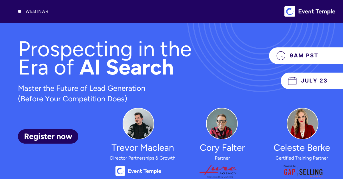 Title card for webinar: "Prospecting in the Era of AI Search"