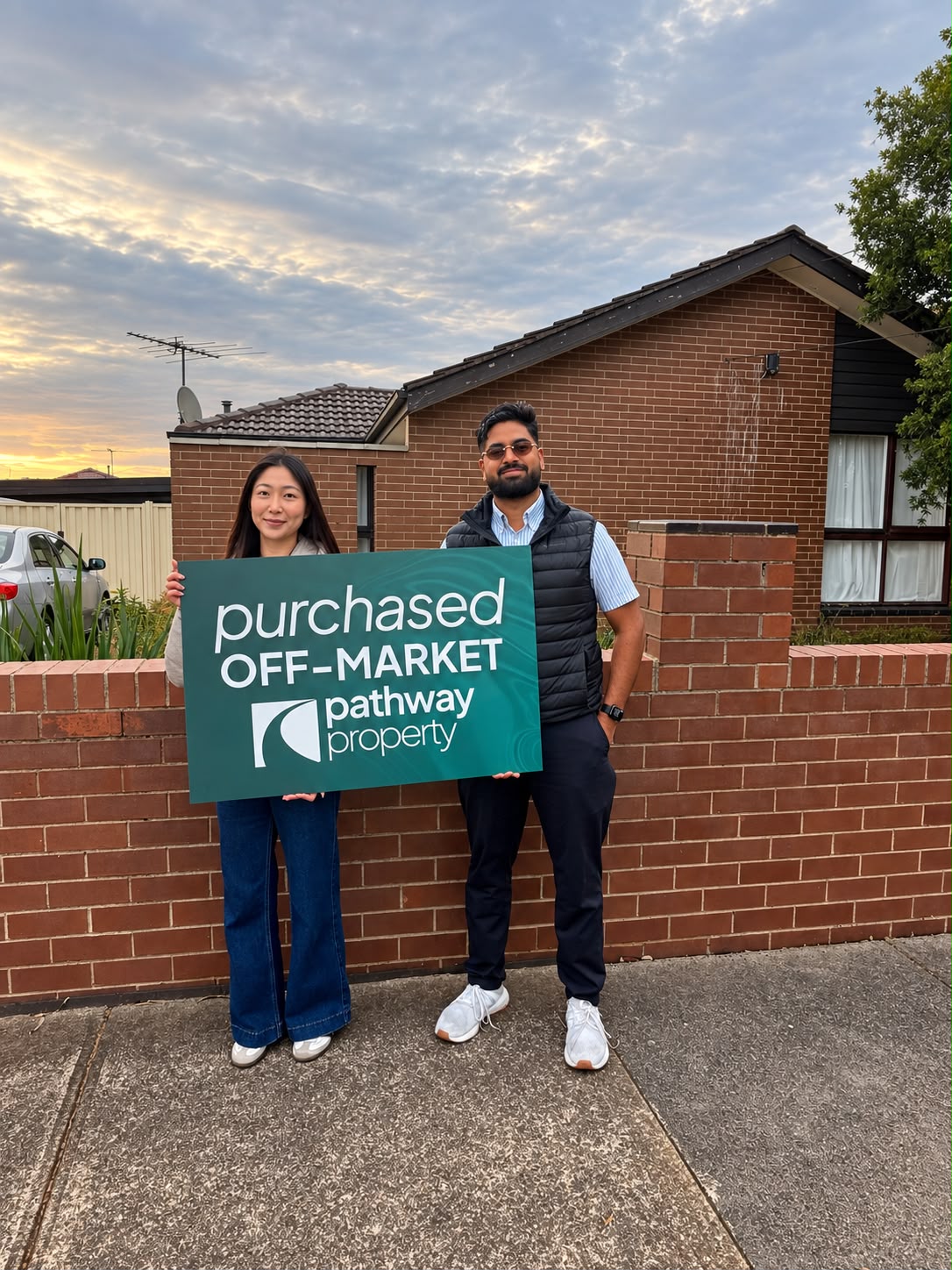 A Pathway Property client outside the home they purchased