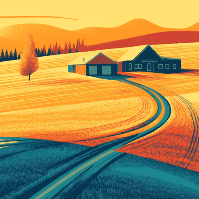 Picture of an Australian Landscape with a small farm house on a hill