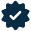 Dark blue check mark inside a cloud shape icon.