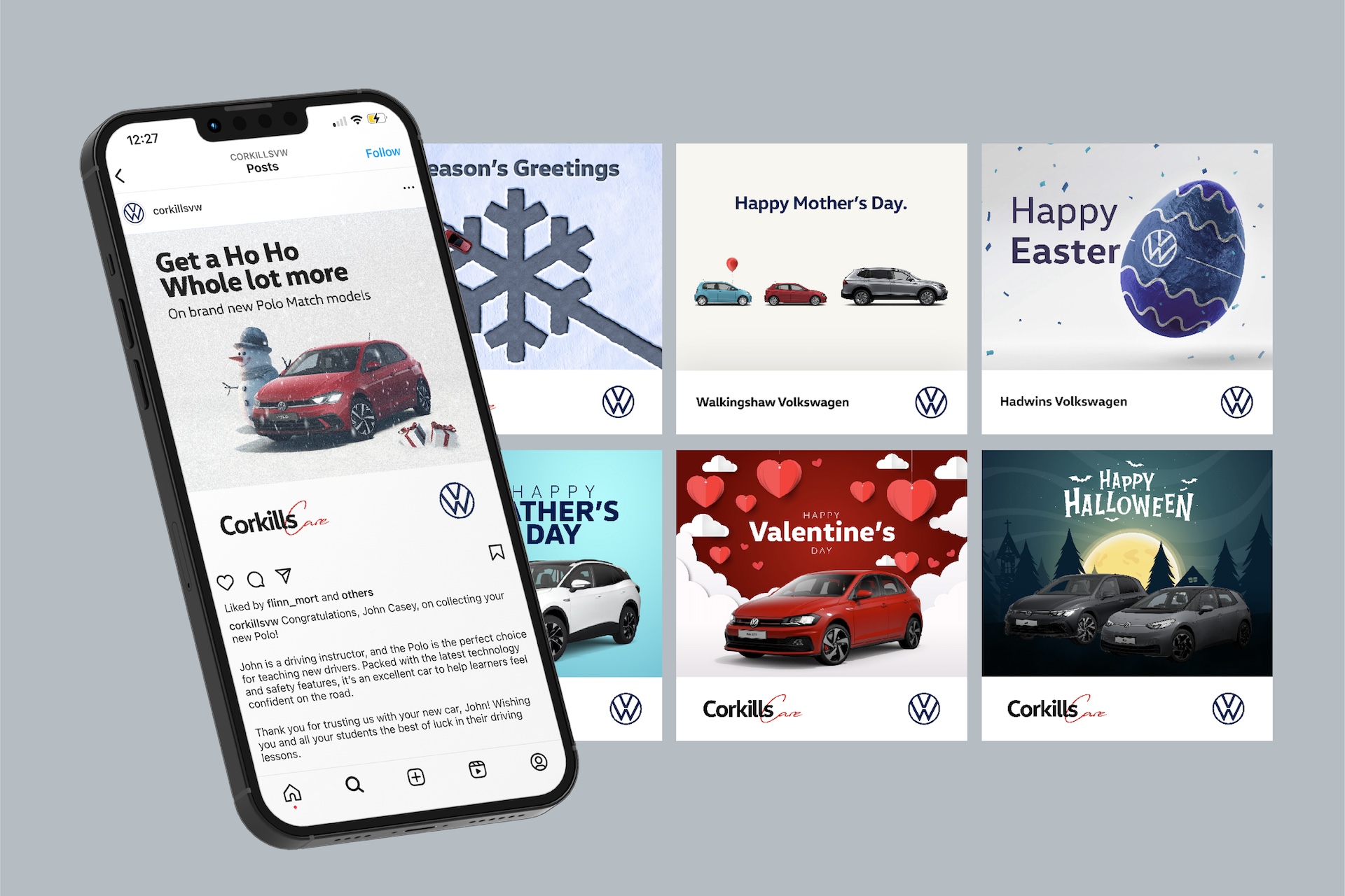 Several examples of seasonal social media posts for motor dealers