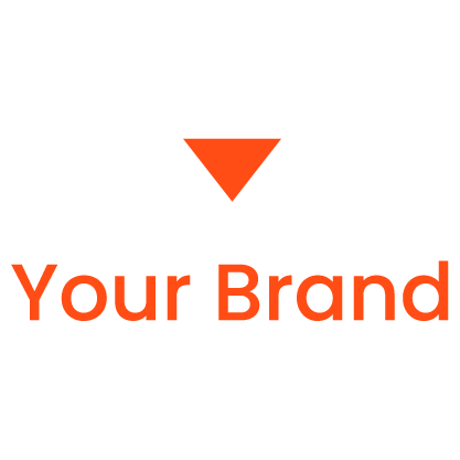 Downward facing orange arrow, along orange text of 'Your Brand'