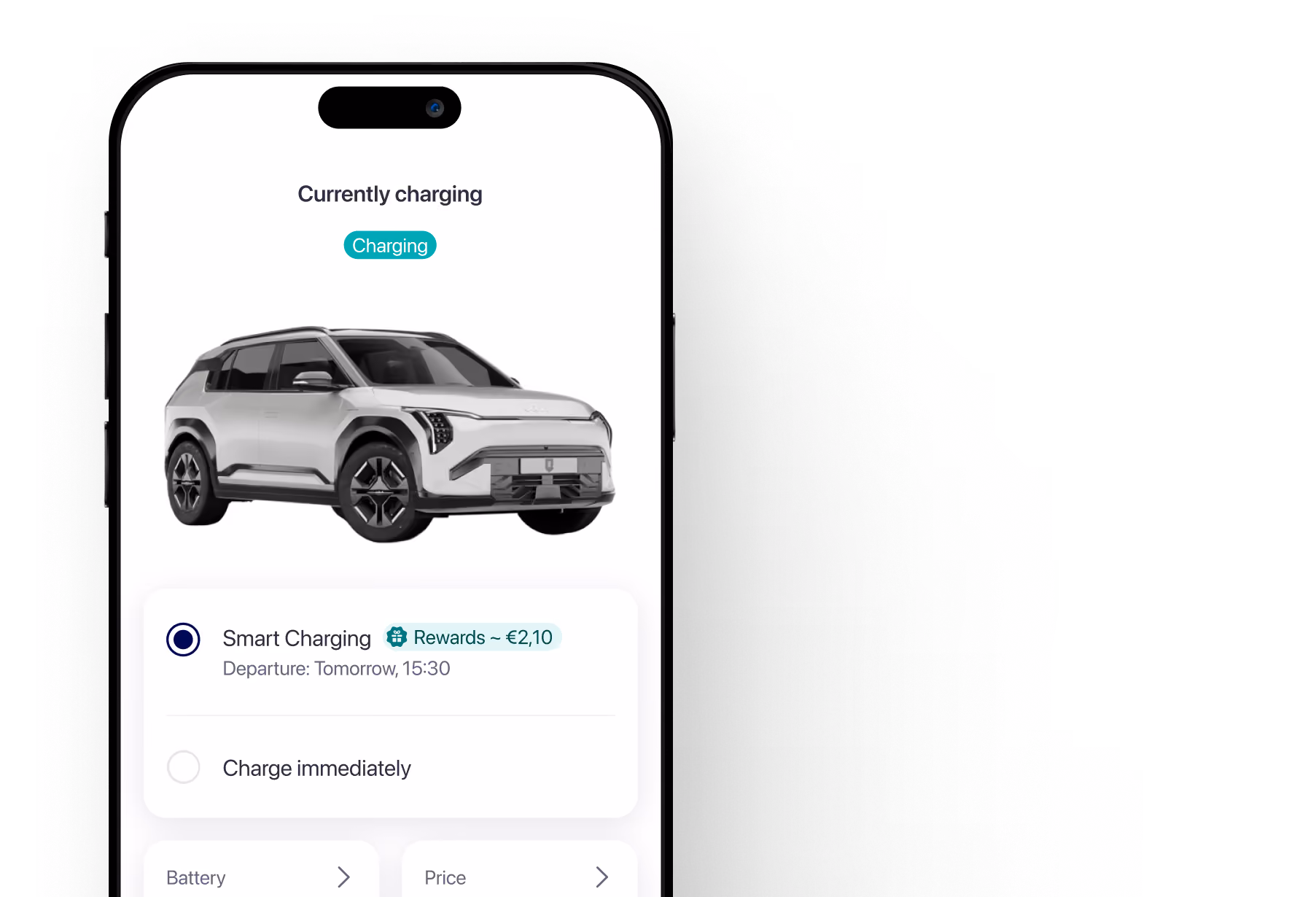 Deftpower app showing a car smart charging with rewards