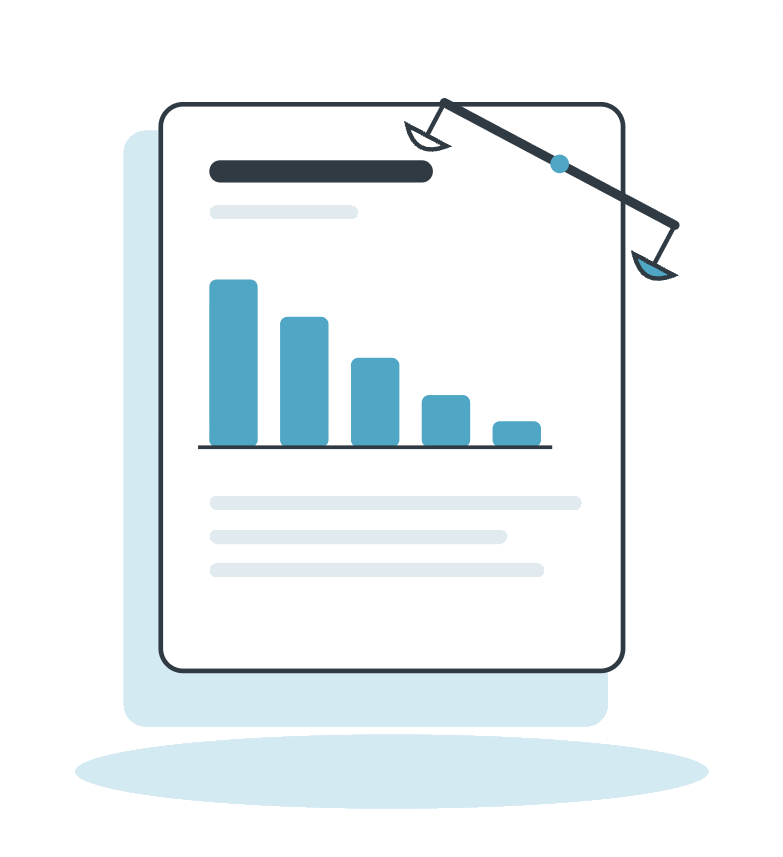 Illustration of a declining budget chart with a scales-of-justice icon, representing nonprofit and legal aid organizations under budget pressure in San Francisco