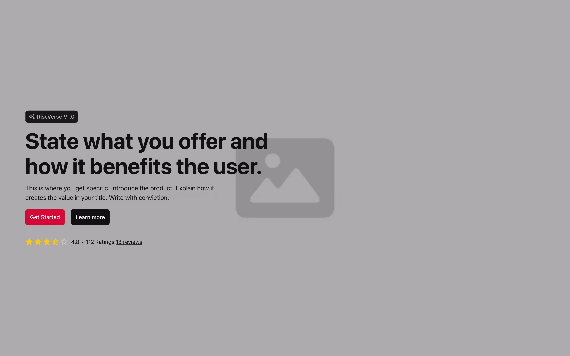 Hero header component with content to the left and image full height in the background.