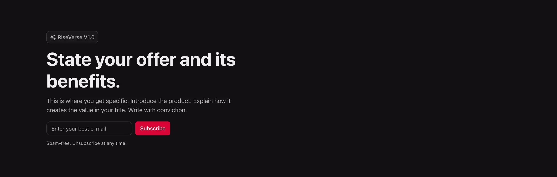 Header component with content to the left and a newsletter form.