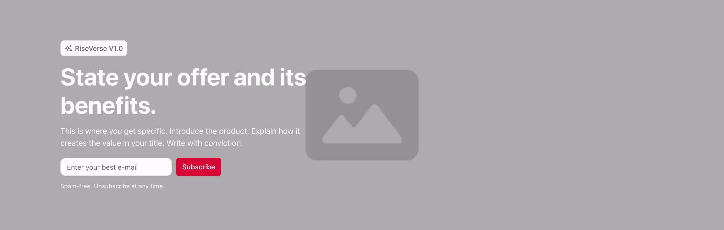 Header component with content and newsletter form to the left and image in the background.