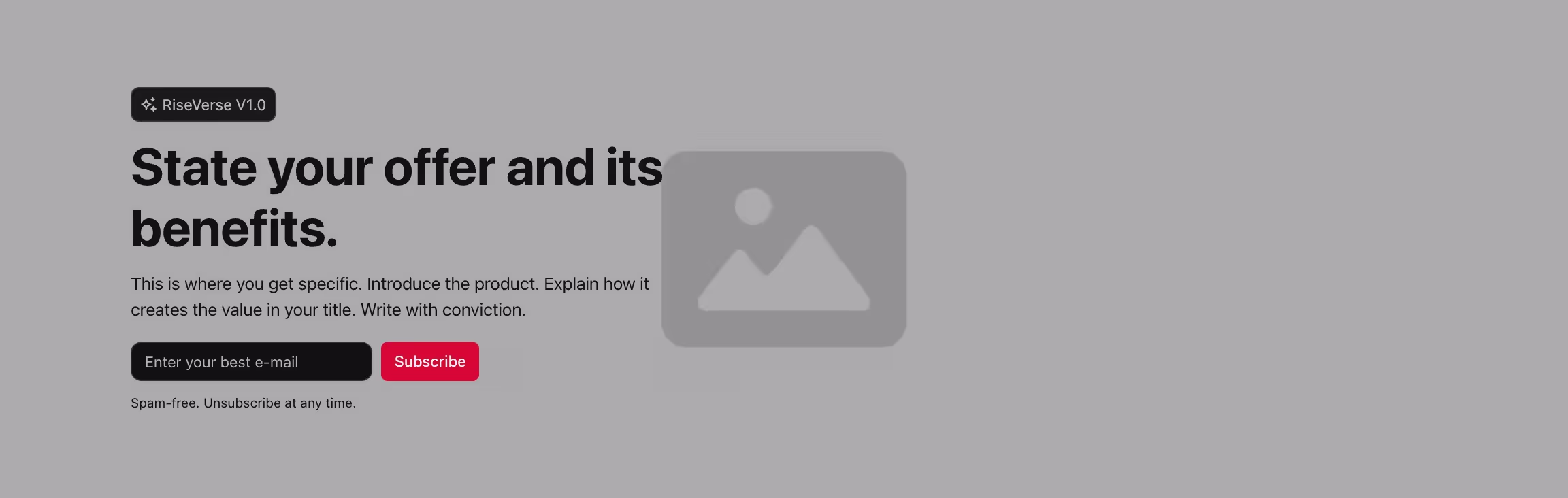Header component with content and newsletter form to the left and image in the background.