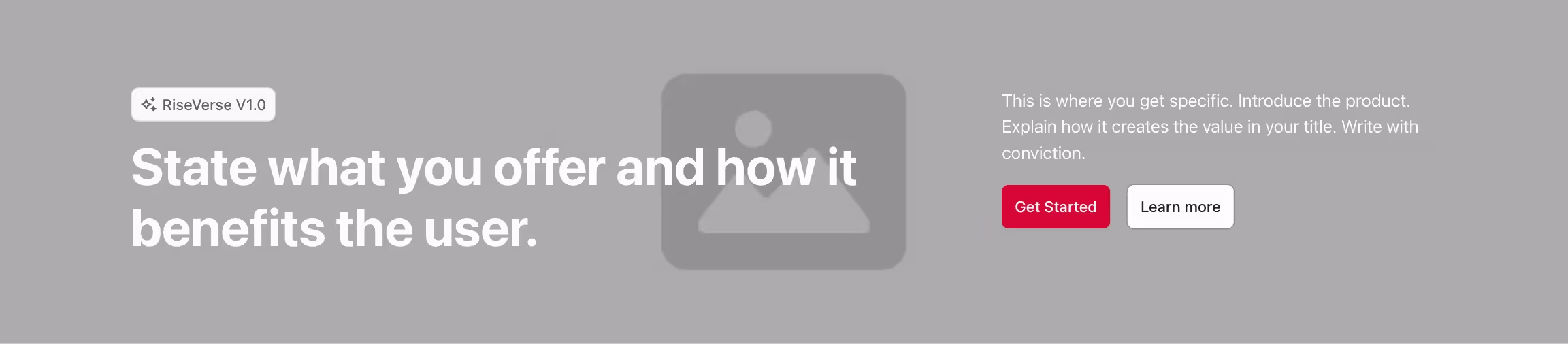 Header component with title to the left and content with buttons to the right, with image in the background.