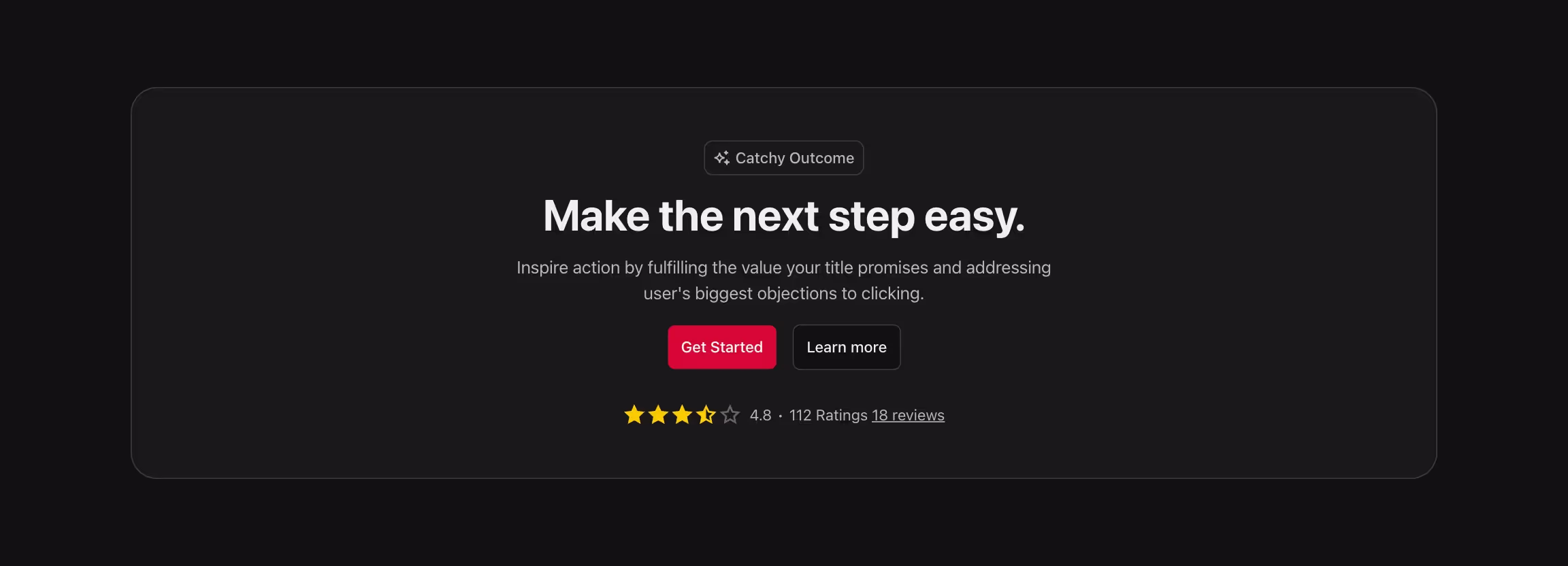 CTA (call to action) component with content centered in a card.