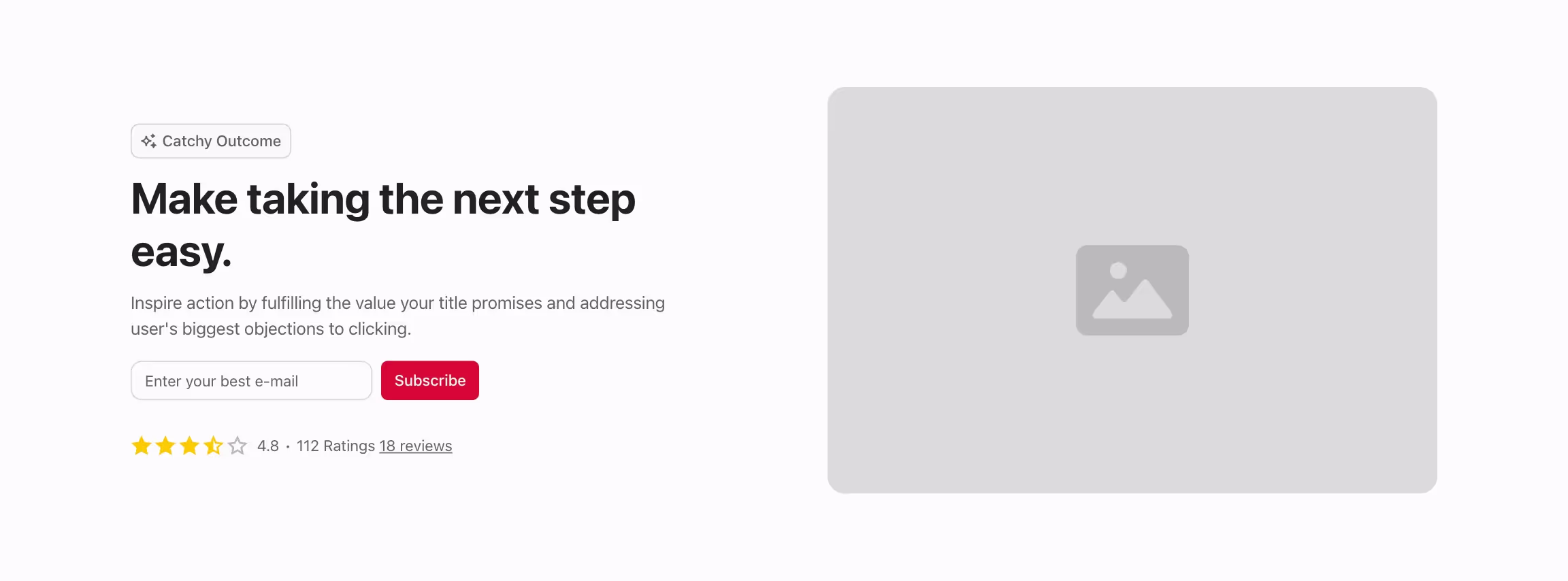 CTA (call to action) component with content and newsletter form left and image right.