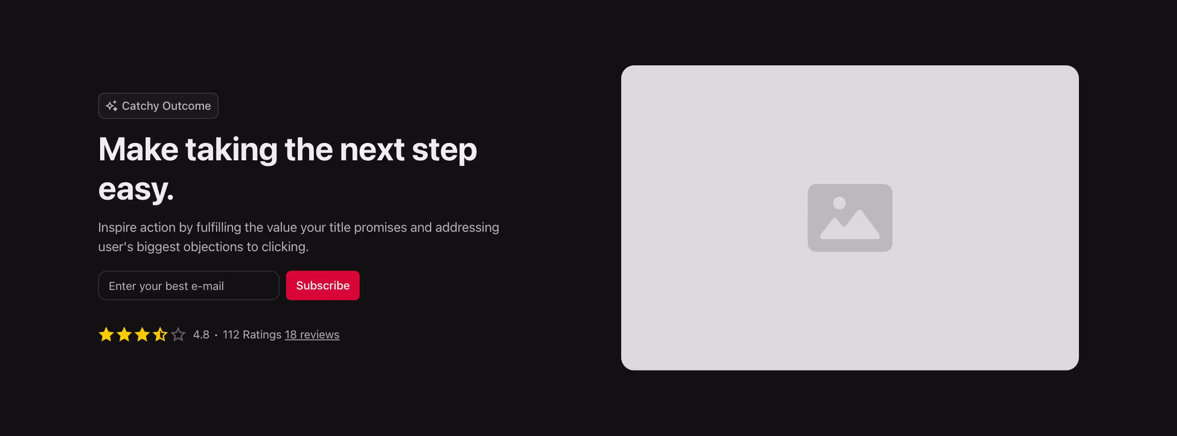 CTA (call to action) component with content and newsletter form left and image right.