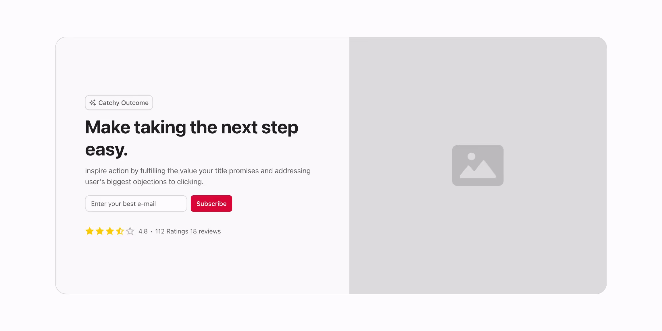 CTA (call to action) component with content and newsletter form left and image right in a card.