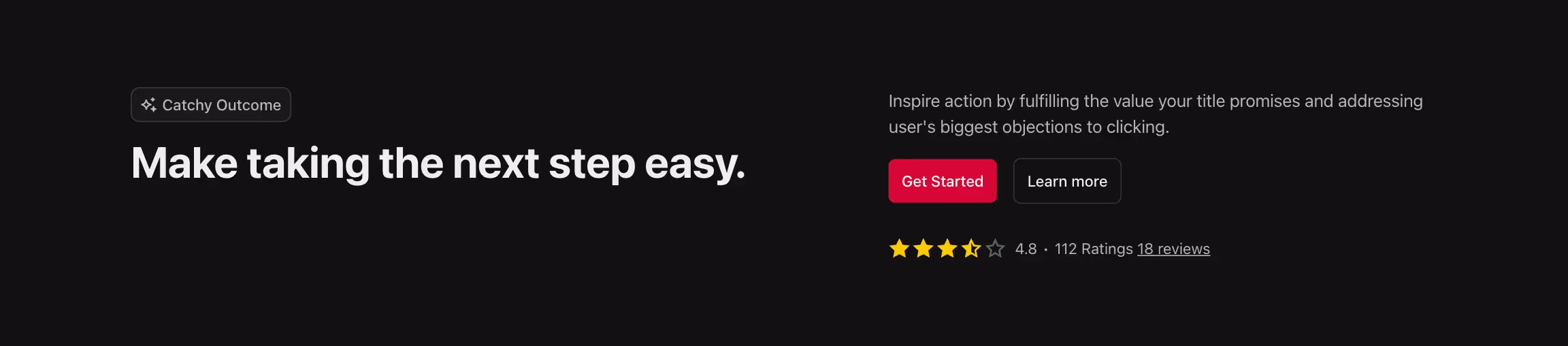 CTA (call to action) component with title left and content right.