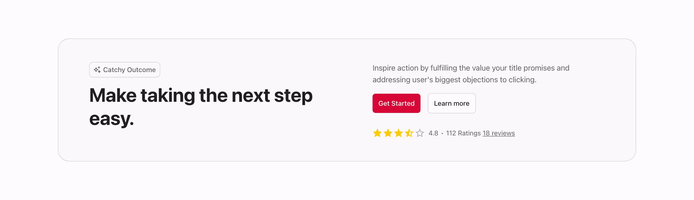 CTA (call to action) component with title left and content right in a card.