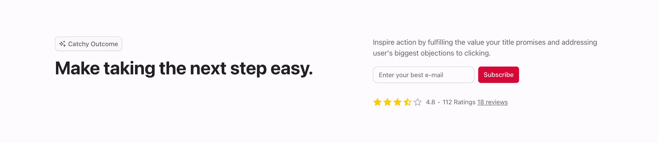 CTA (call to action) component with title left and content with newsletter form to the right.