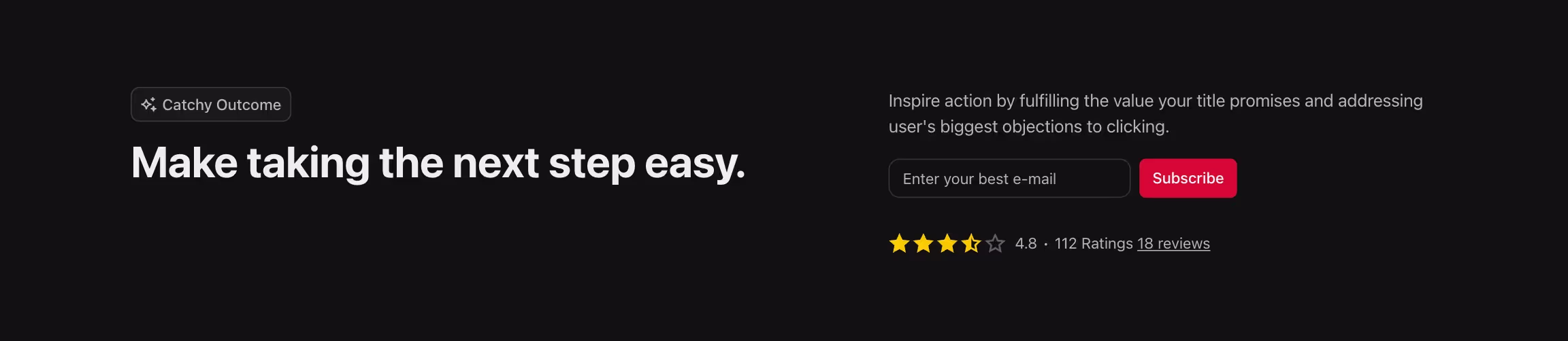 CTA (call to action) component with title left and content with newsletter form to the right.