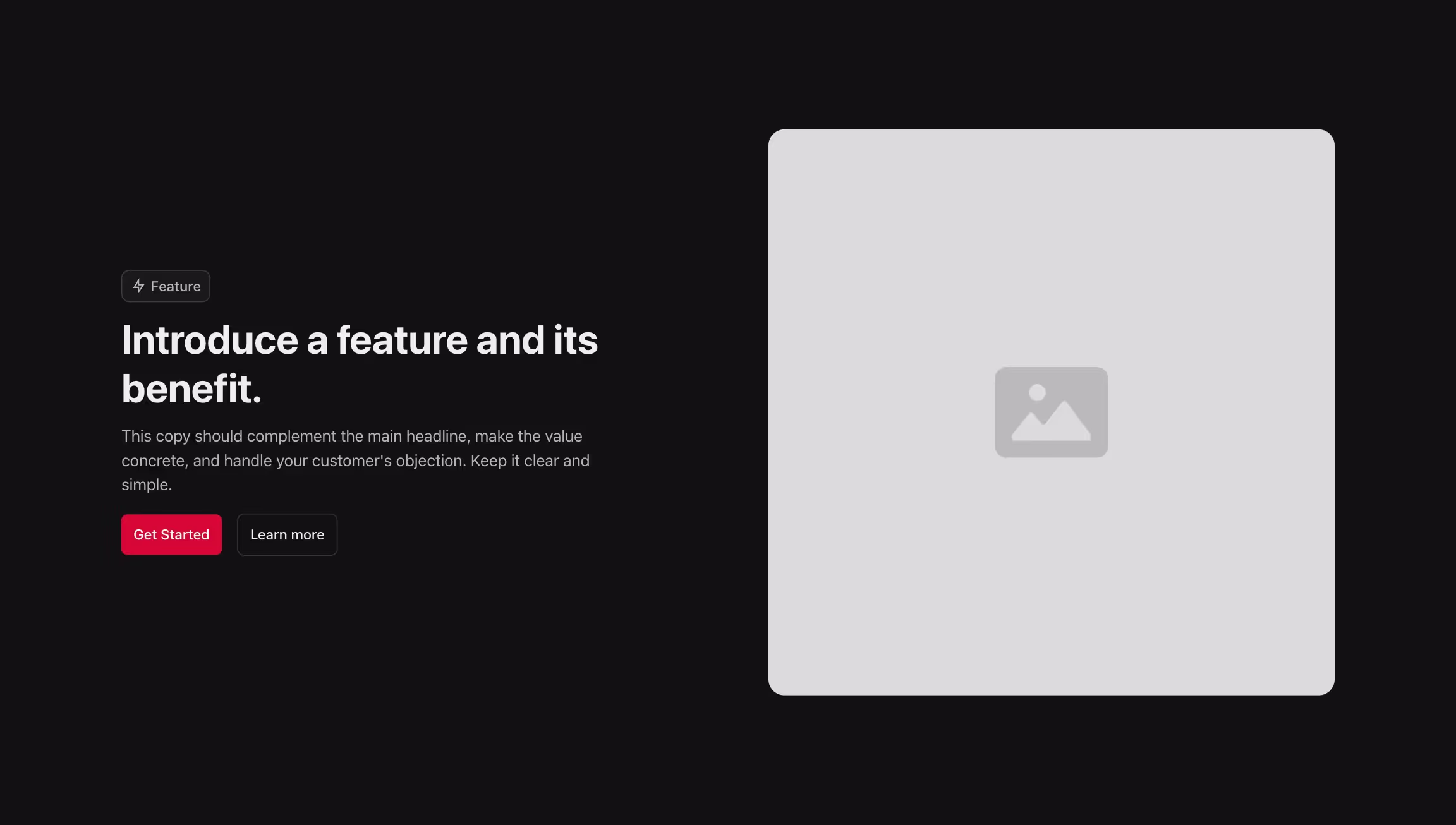 Feature component with content to the left and image to the right.