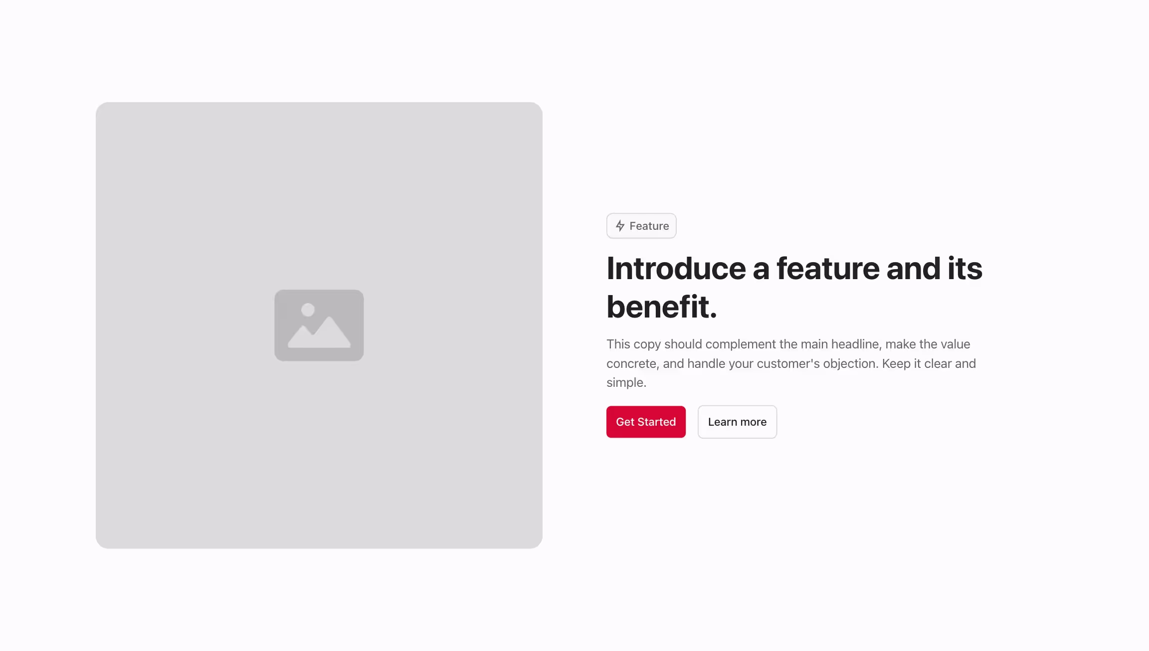 Feature component with content to the right and image to the left.