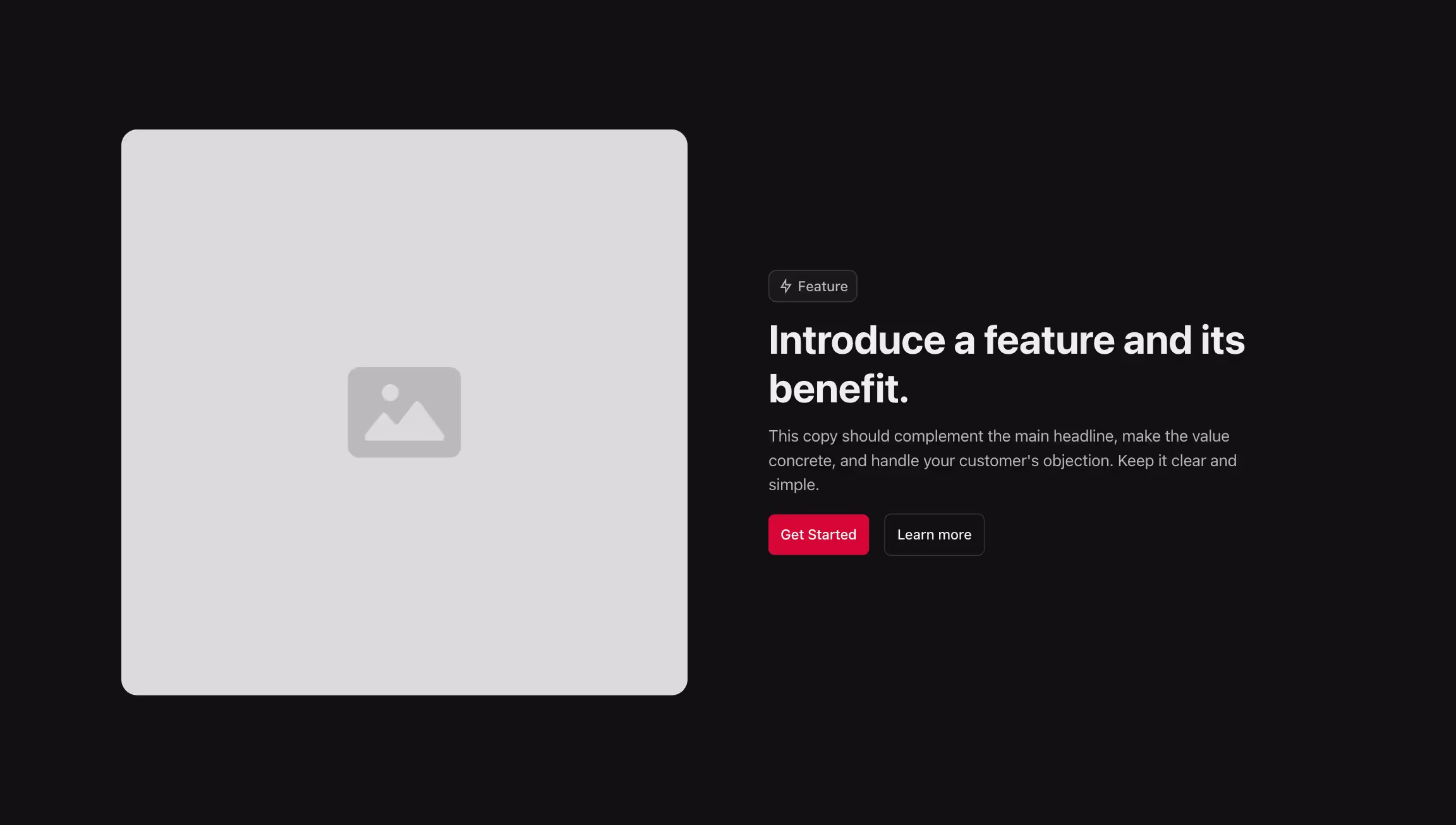 Feature component with content to the right and image to the left.