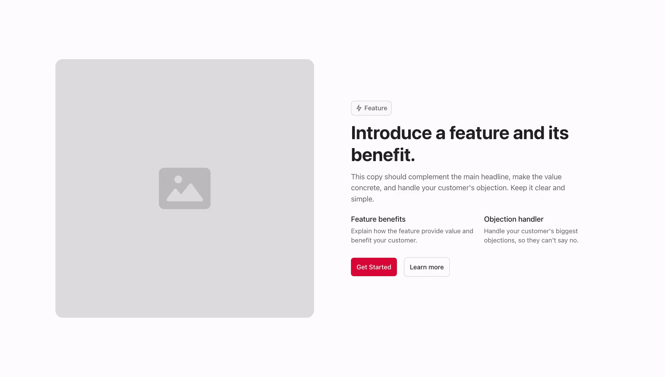 Feature component with content to the right and image to the left.