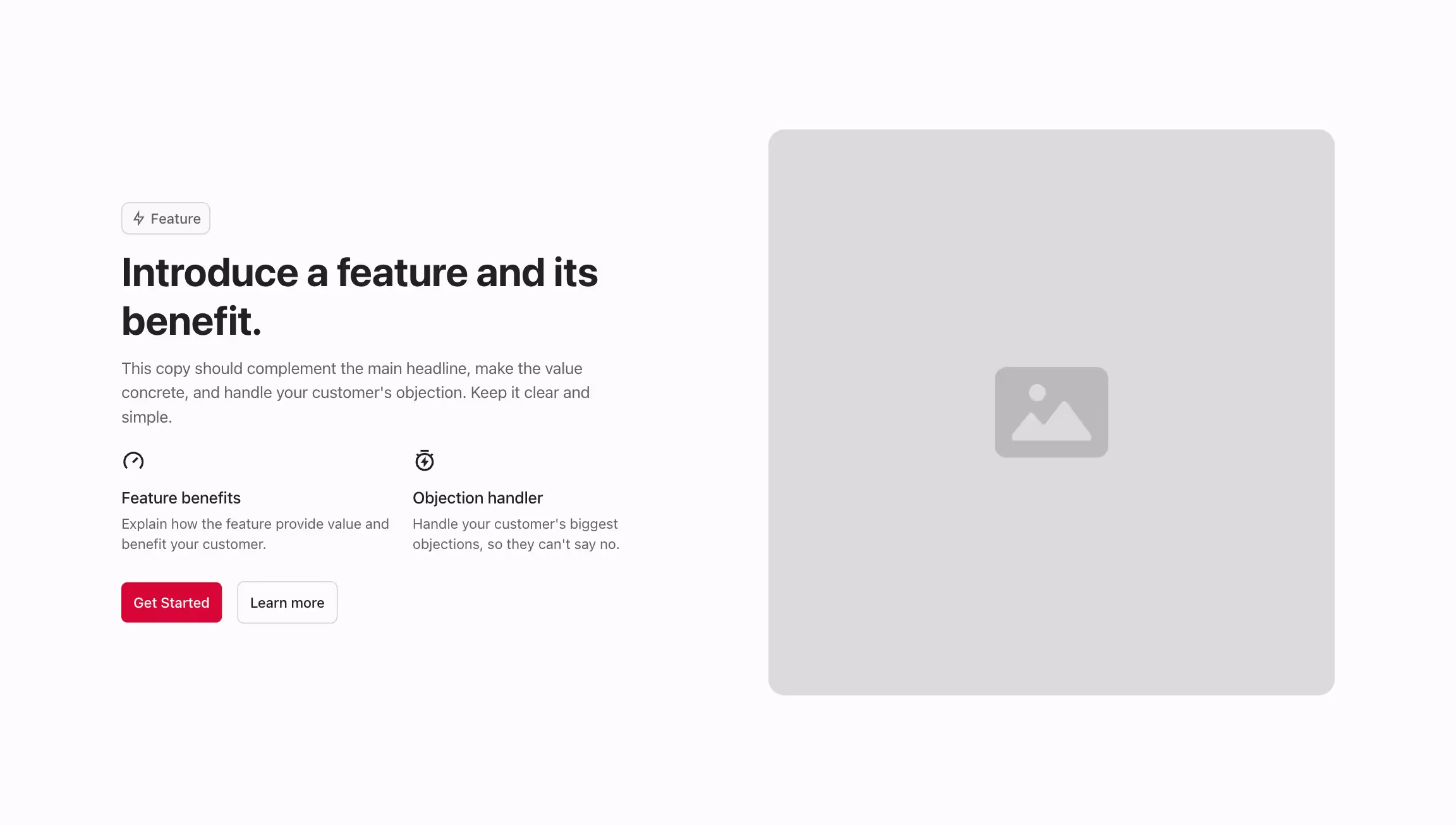 Feature component with content to the left and image to the right.