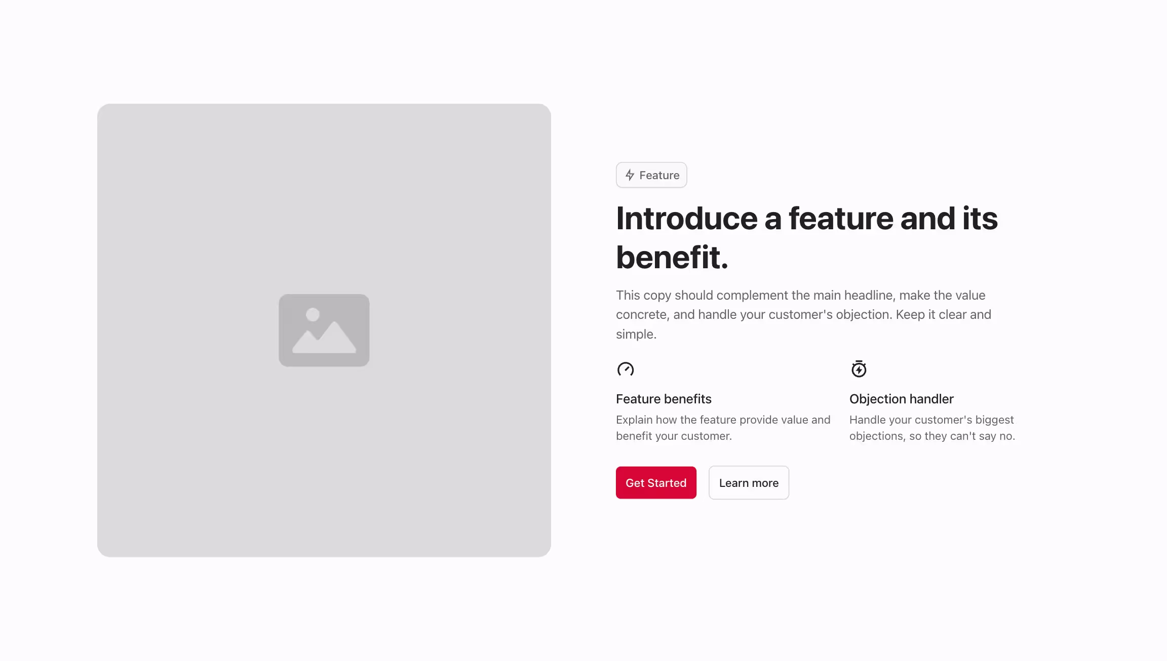 Feature component with content to the right and image to the left.