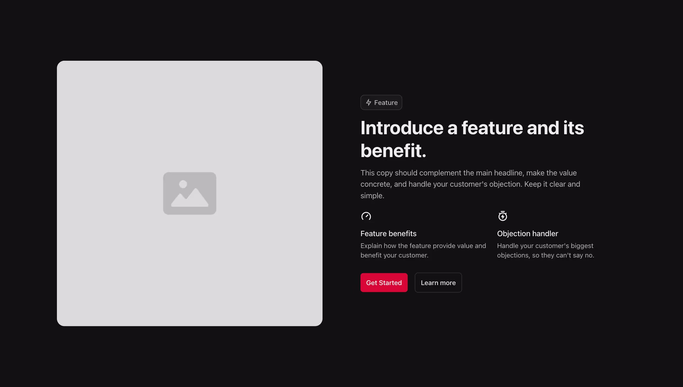 Feature component with content to the right and image to the left.