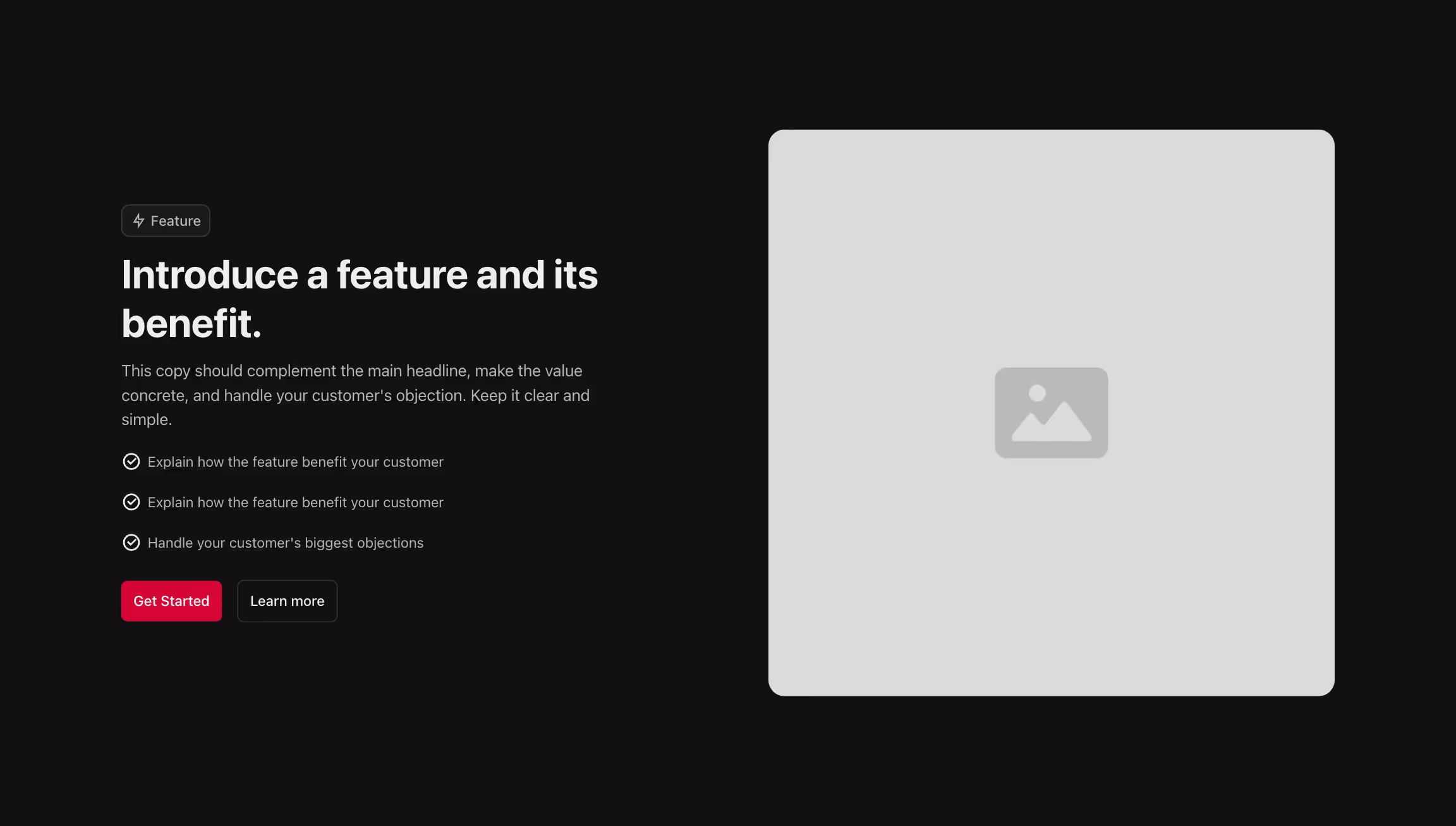Feature component with content to the left and image to the right.
