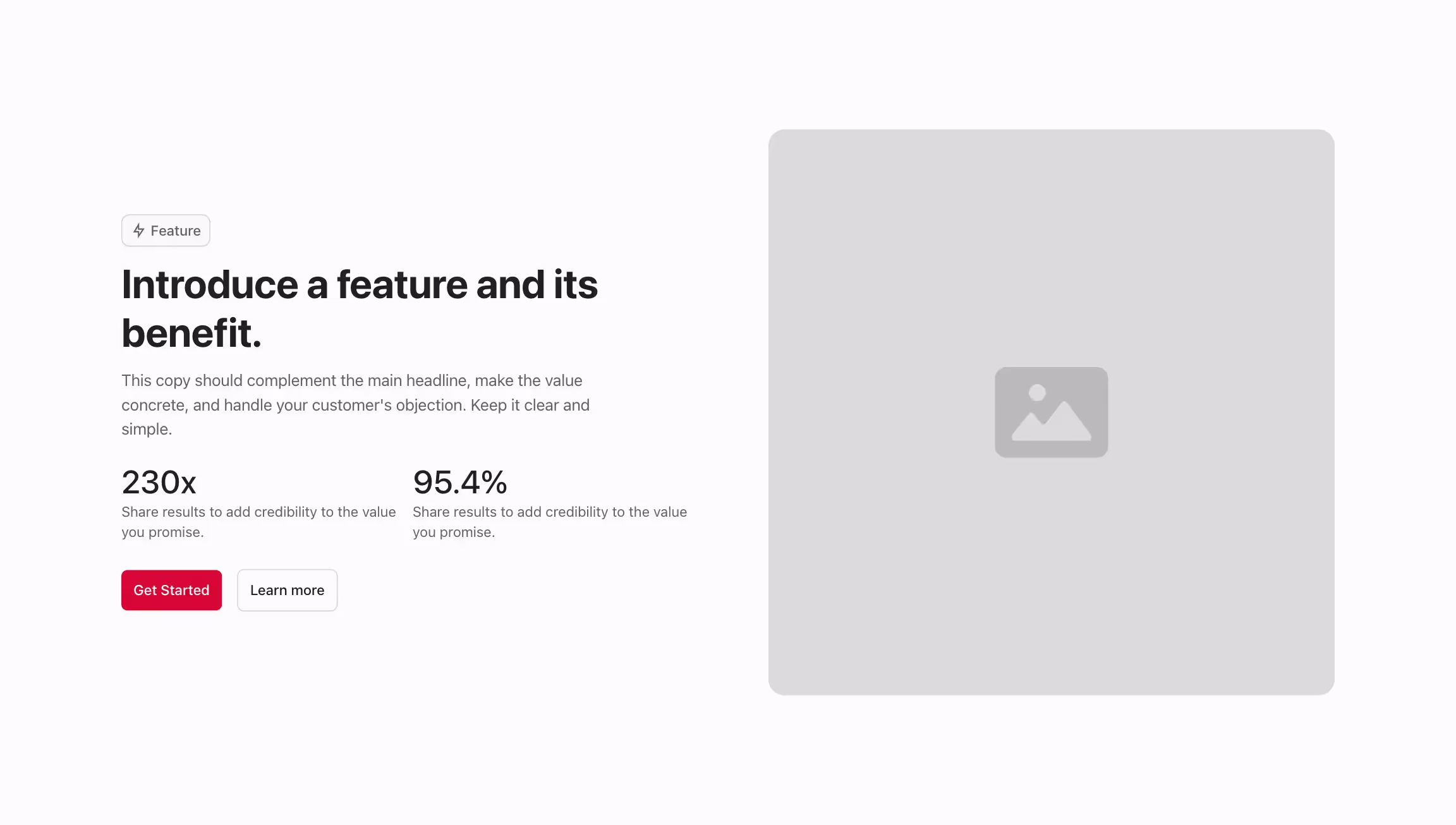 Feature component with content to the left and image to the right.